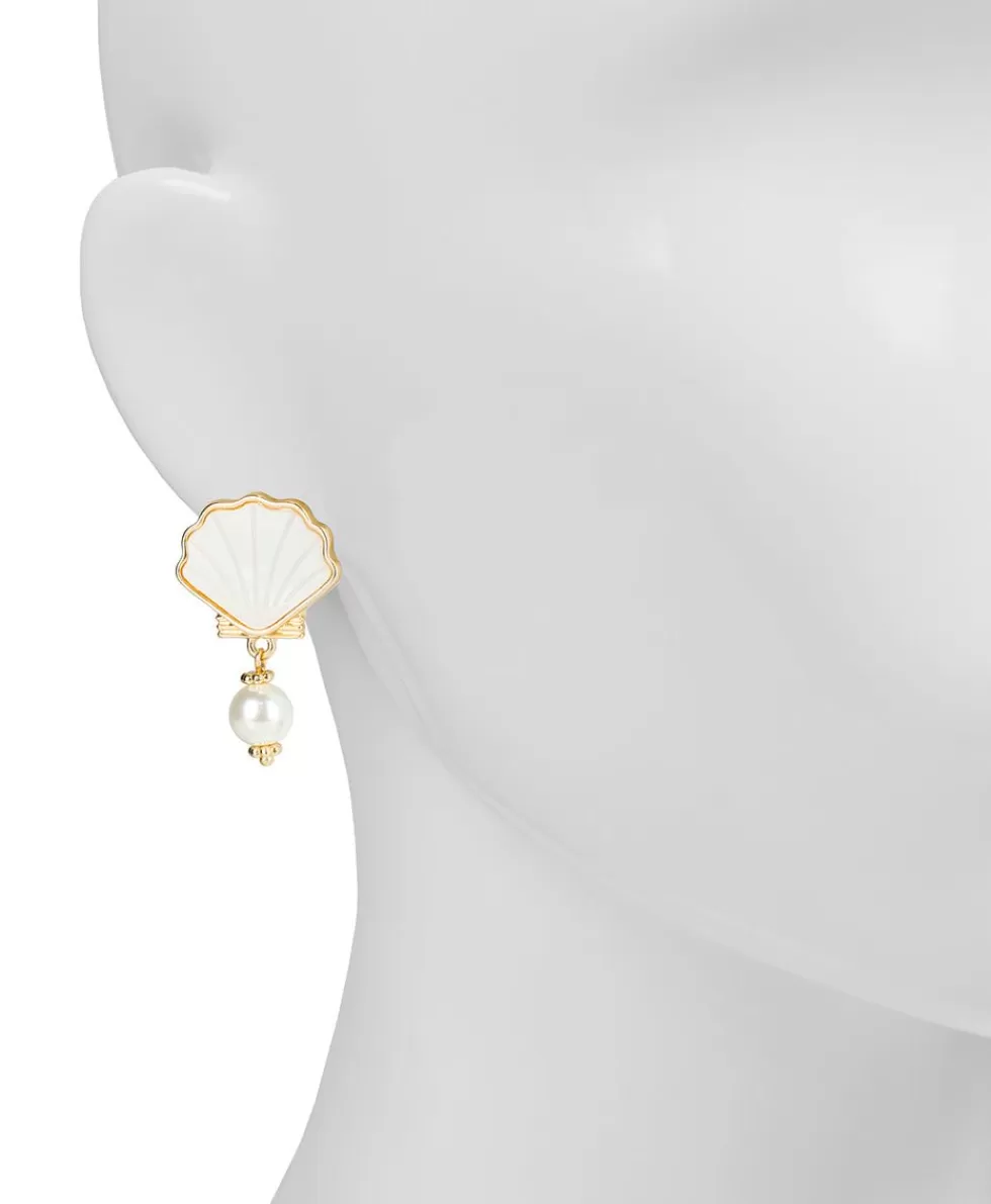 Patricia Nash Shell Stud Drop Pearl Earrings Outlet